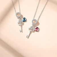 Sterling Silver & Swarovski Crystal Key Necklace With Heart Charm