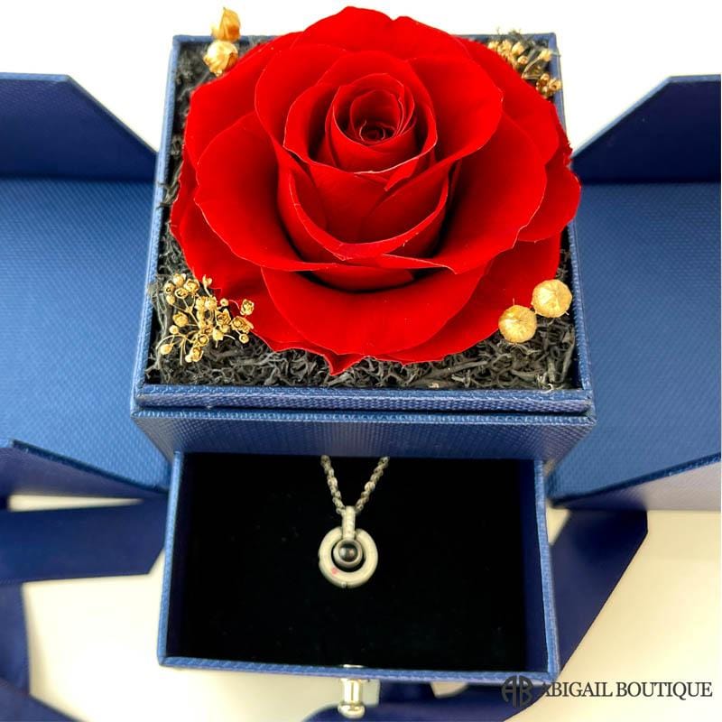 I Love You In 100 Languages Necklace Preserved XL Forever Rose Box