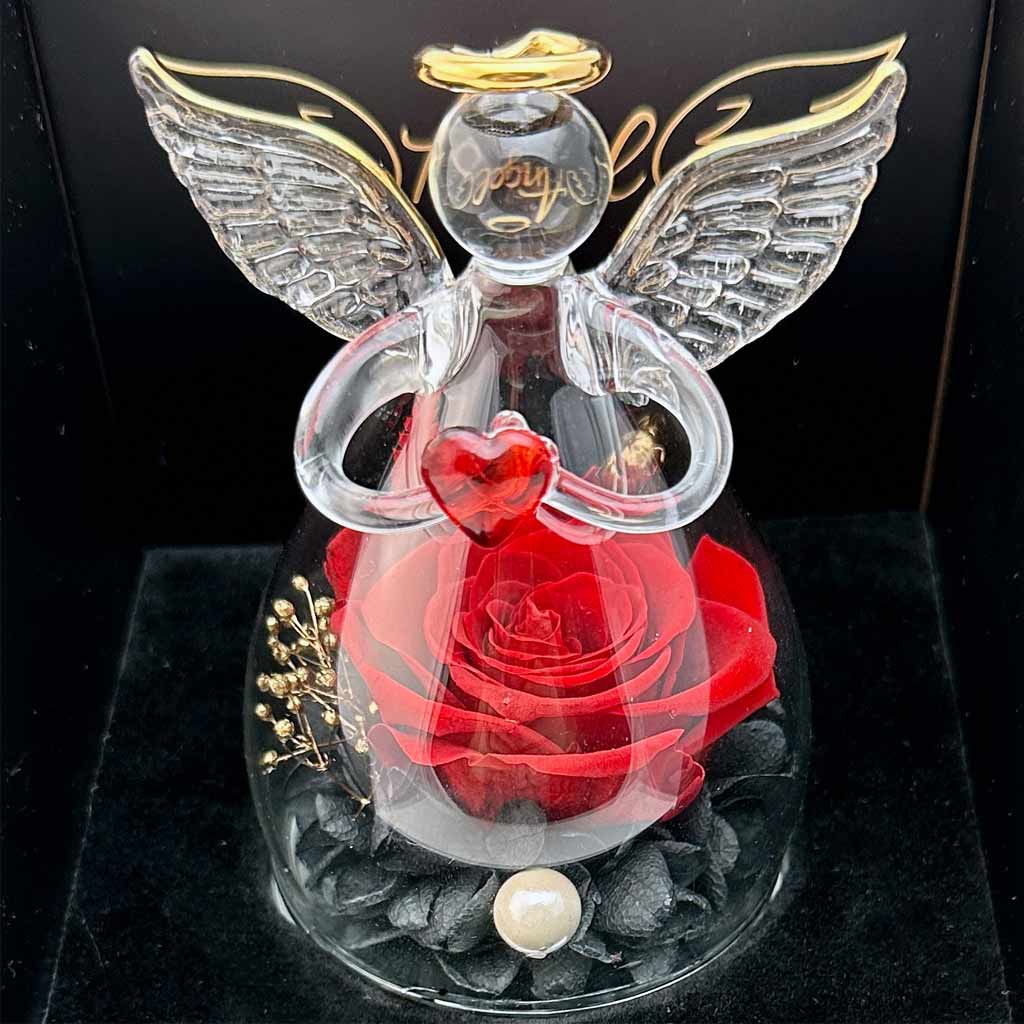 Crystal Angel And Preserved Rose With Lord&#39;s Prayer Cross Necklace