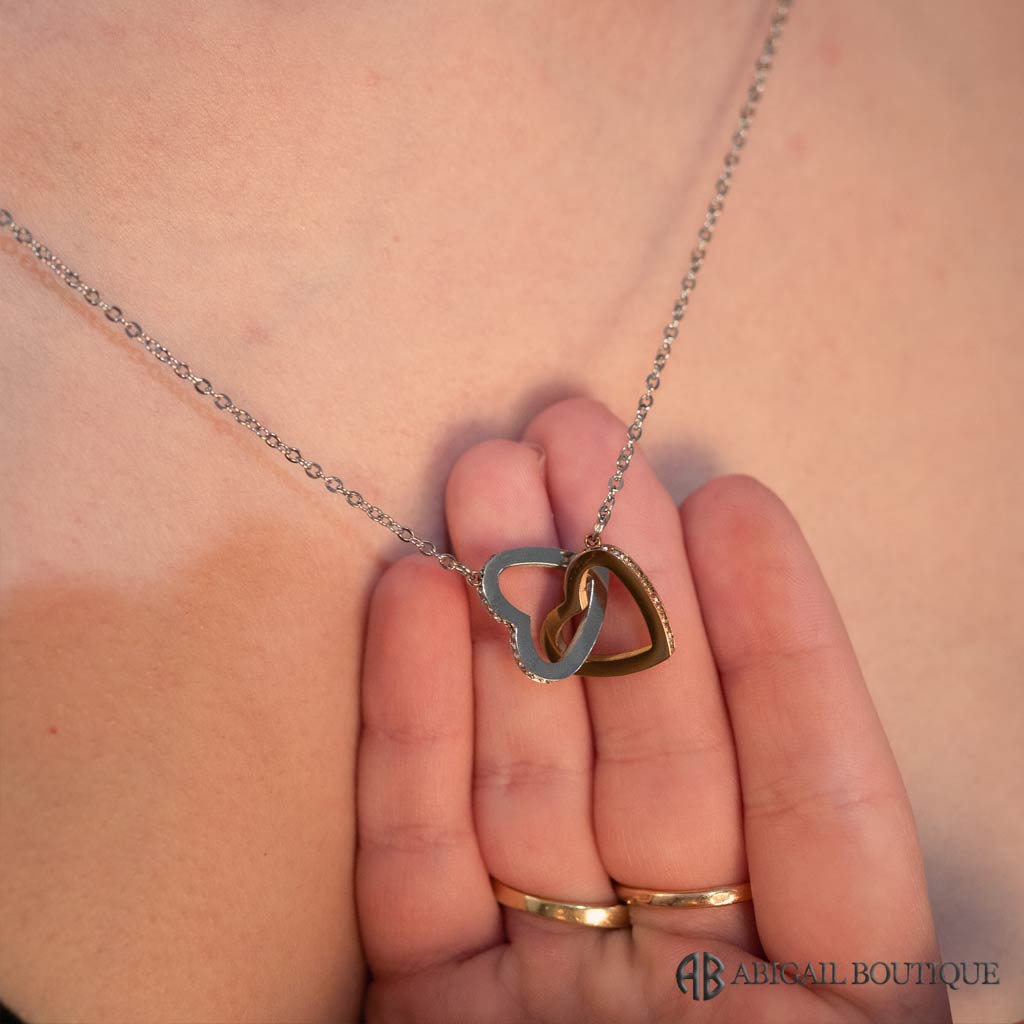 XL HEART SHAPED PRESERVED ROSES IN GLASS DOME WITH DOUBLE HEARTS NECKLACE