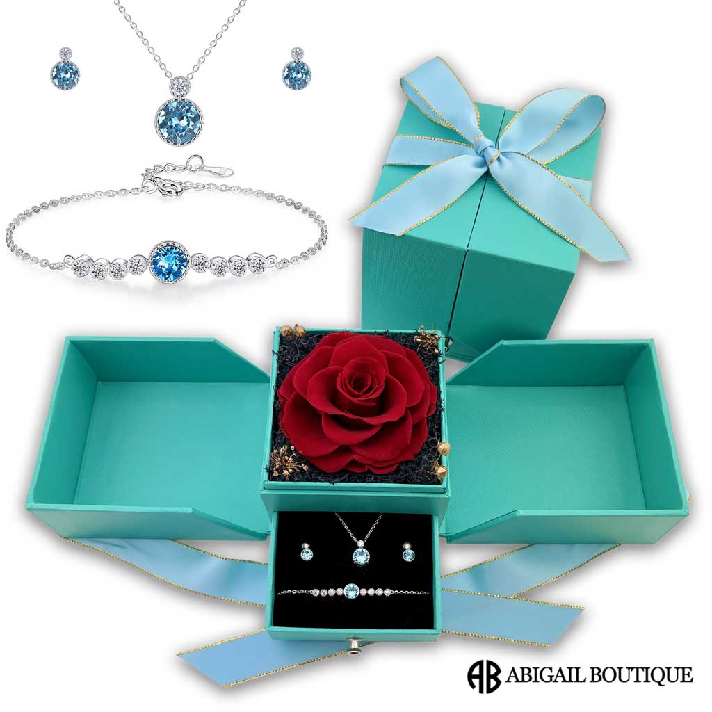 Swarovski Crystal In Sterling Silver Necklace With Forever Blossom Preserved Rose Jewelry Box 