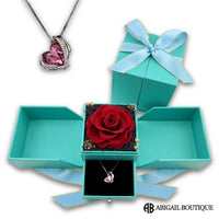 Swarovski Crystal In Sterling Silver Necklace With Forever Blossom Preserved Rose Jewelry Box 