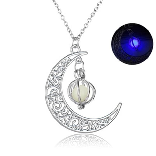 Crescent Sailor Half Moon Glow In The Dark Pendant Necklace.