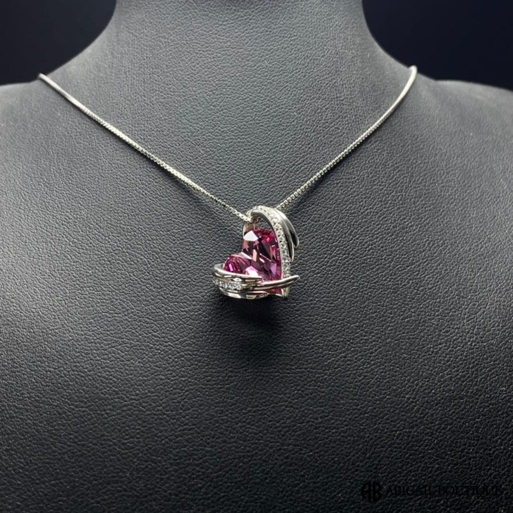 High Grade AAA Zircon Crystal In Sterling Silver Necklace With Forever Blossom Preserved Rose Jewelry Box