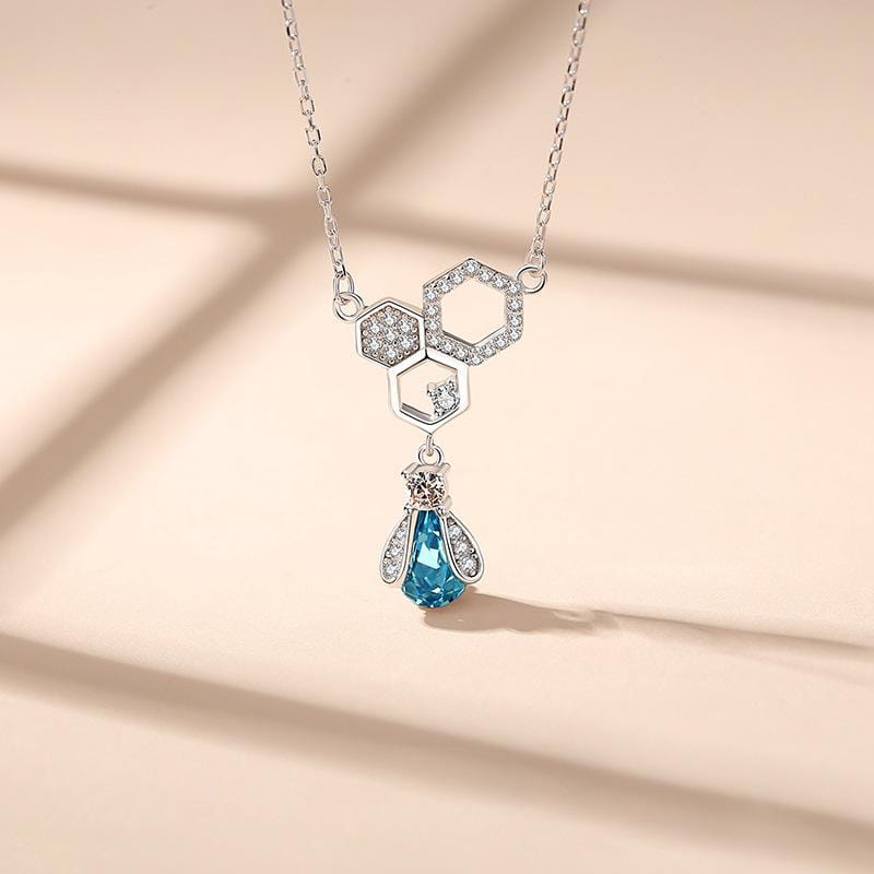 Sterling Silver &amp; Swarovski Honeycomb Necklace With Bee Charm.