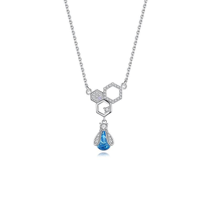 Sterling Silver &amp; Swarovski Honeycomb Necklace With Bee Charm.