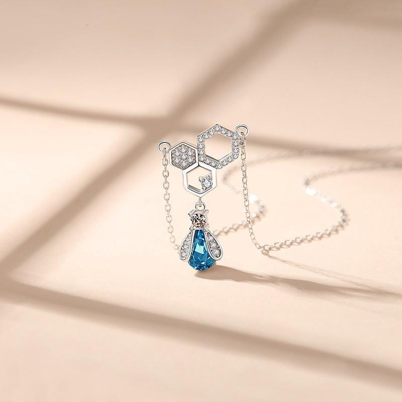 Sterling Silver &amp; Swarovski Honeycomb Necklace With Bee Charm.
