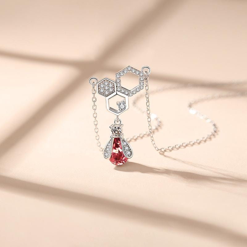 Sterling Silver &amp; Swarovski Honeycomb Necklace With Bee Charm.