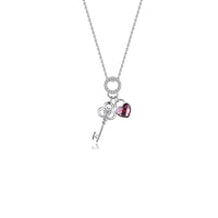 Sterling Silver & High Grade AAA Zircon Crystal Key Necklace With Heart Charm