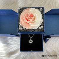 Love Knot Necklace With Preserved XL White-Pink Rose Jewelry Box