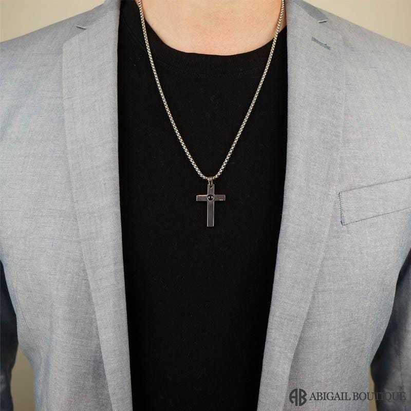 Polished Stainless Steel Lord&#39;s Prayer Cross Necklace For Man.