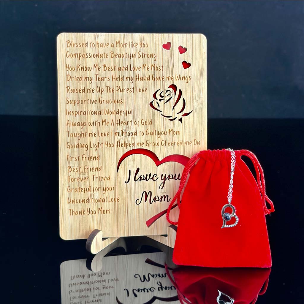 To The World You Are A Mother Necklace With Wooden Bamboo Plaque Set