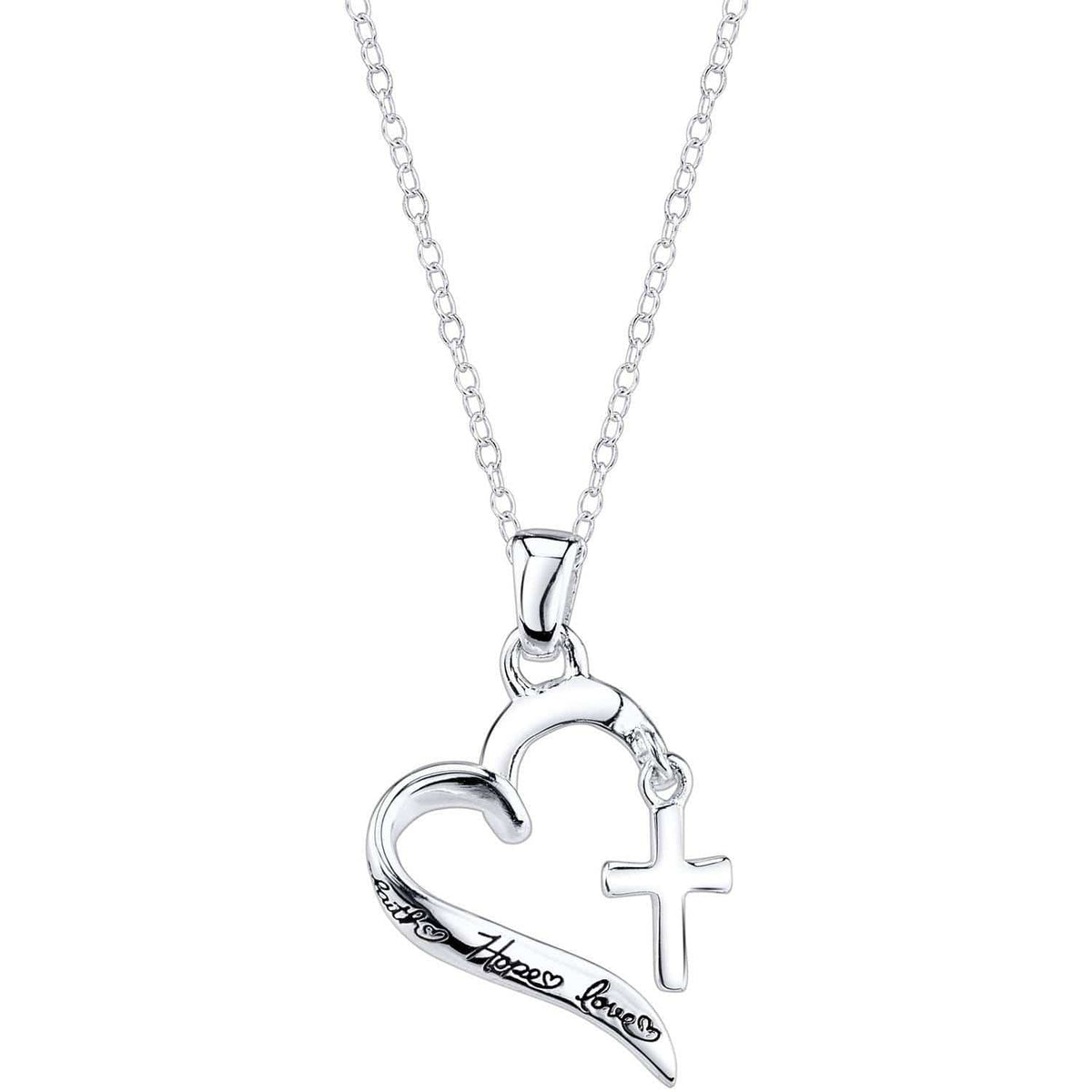 Sterling Silver &quot;Faith Hope Love&quot; Heart with Cross Necklace.