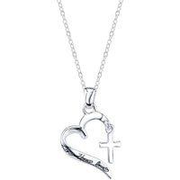 Sterling Silver "Faith Hope Love" Heart with Cross Necklace.