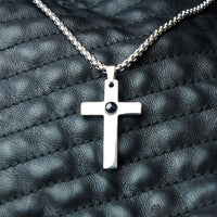 Polished Stainless Steel Lord's Prayer Cross Necklace For Man.