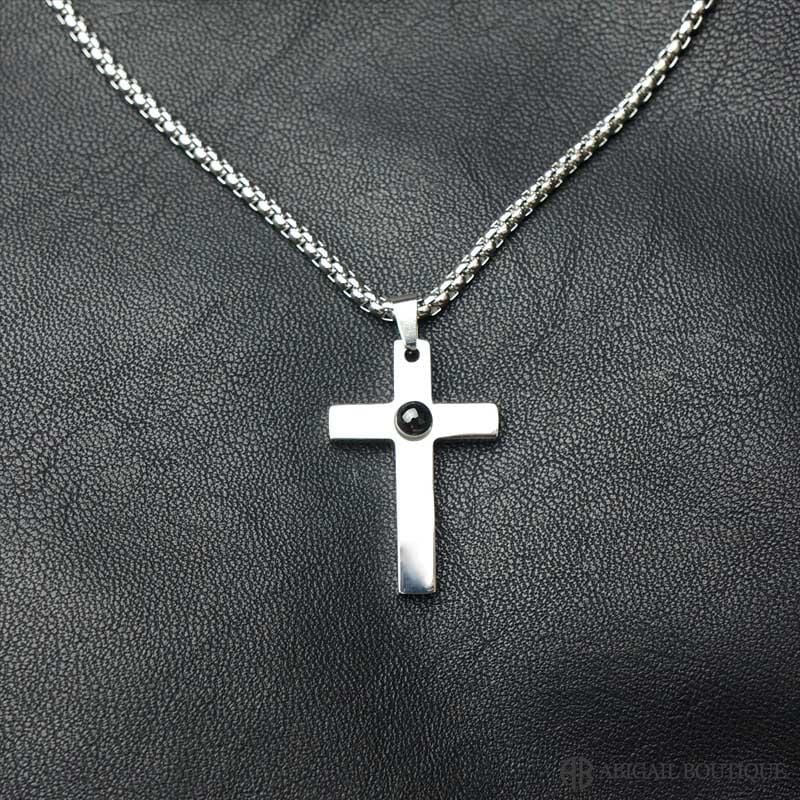 Polished Stainless Steel Lord&#39;s Prayer Cross Necklace For Man.