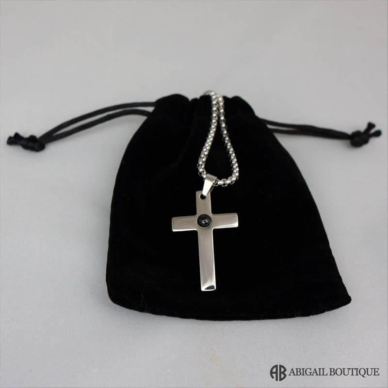 Polished Stainless Steel Lord&#39;s Prayer Cross Necklace For Man.