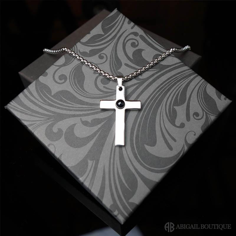Polished Stainless Steel Lord&#39;s Prayer Cross Necklace For Man.