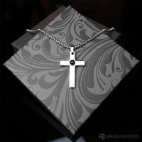 Polished Stainless Steel Lord's Prayer Cross Necklace For Man.