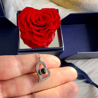 Heart Shaped Preserved Rose On Mirror Jewelry Box With Heart Love Necklace