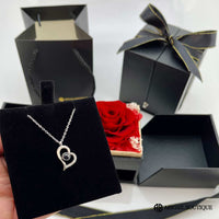Heart Love Necklace With Preserved XL Red Rose Jewelry Box