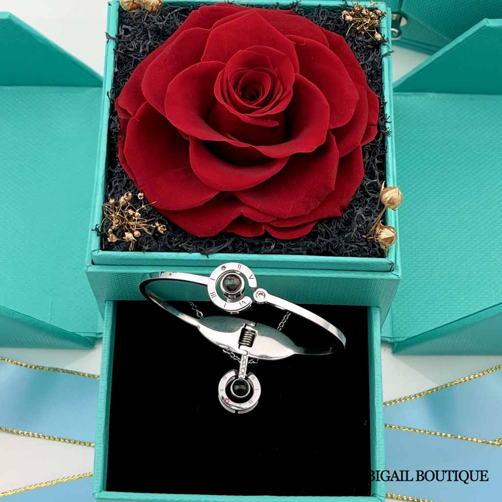 I Love You In 100 Languages Necklace Preserved XL Forever Rose Box