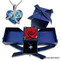 I Love You Forever Crystal Heart Necklace With Forever Blossom Preserved Rose Jewelry Box
