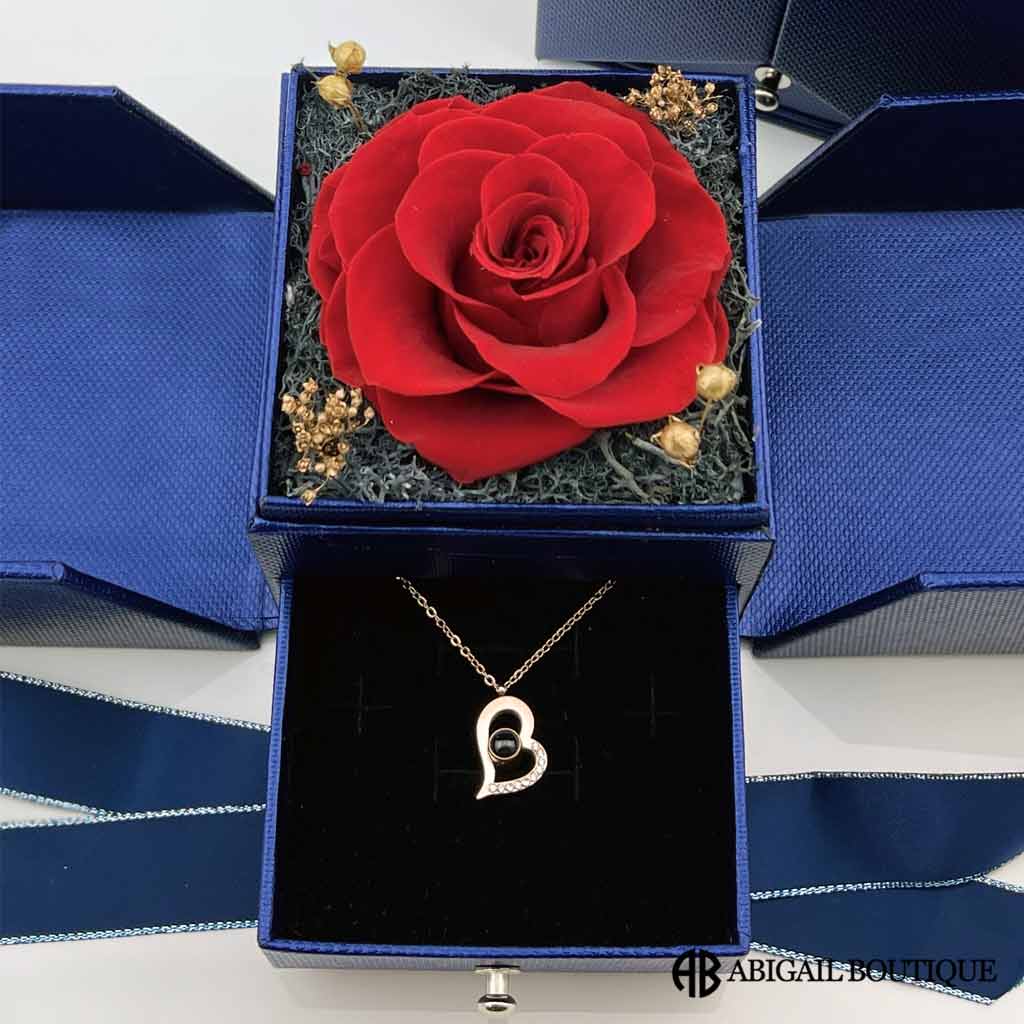 Forever Blossom Preserved Rose Jewelry Box With Projection Necklace