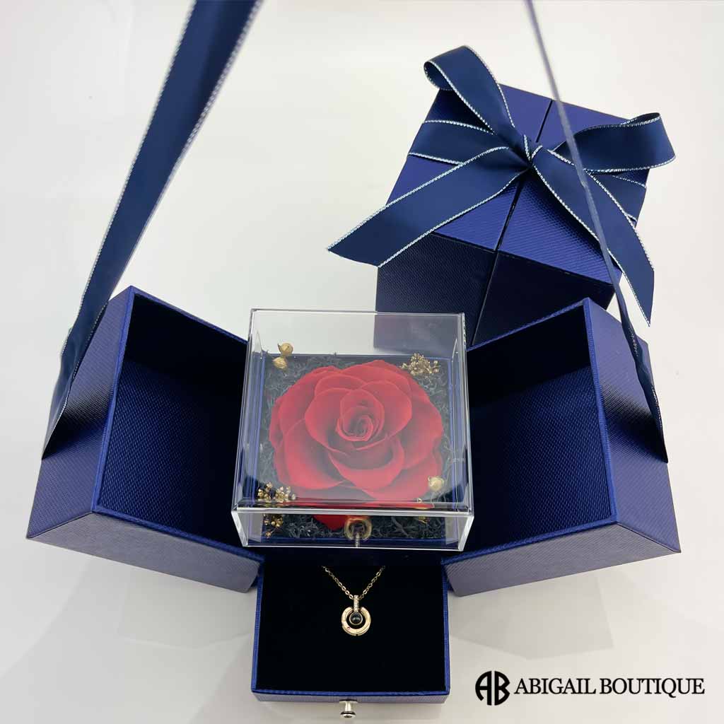 Forever Blossom Preserved Rose Jewelry Box With Projection Necklace