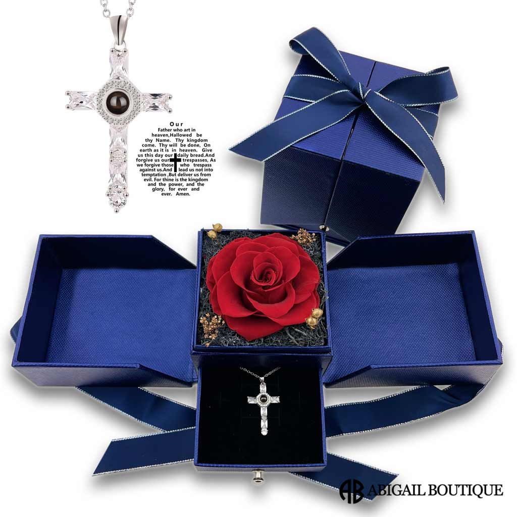Forever Blossom Preserved Rose Jewelry Box With Projection Necklace