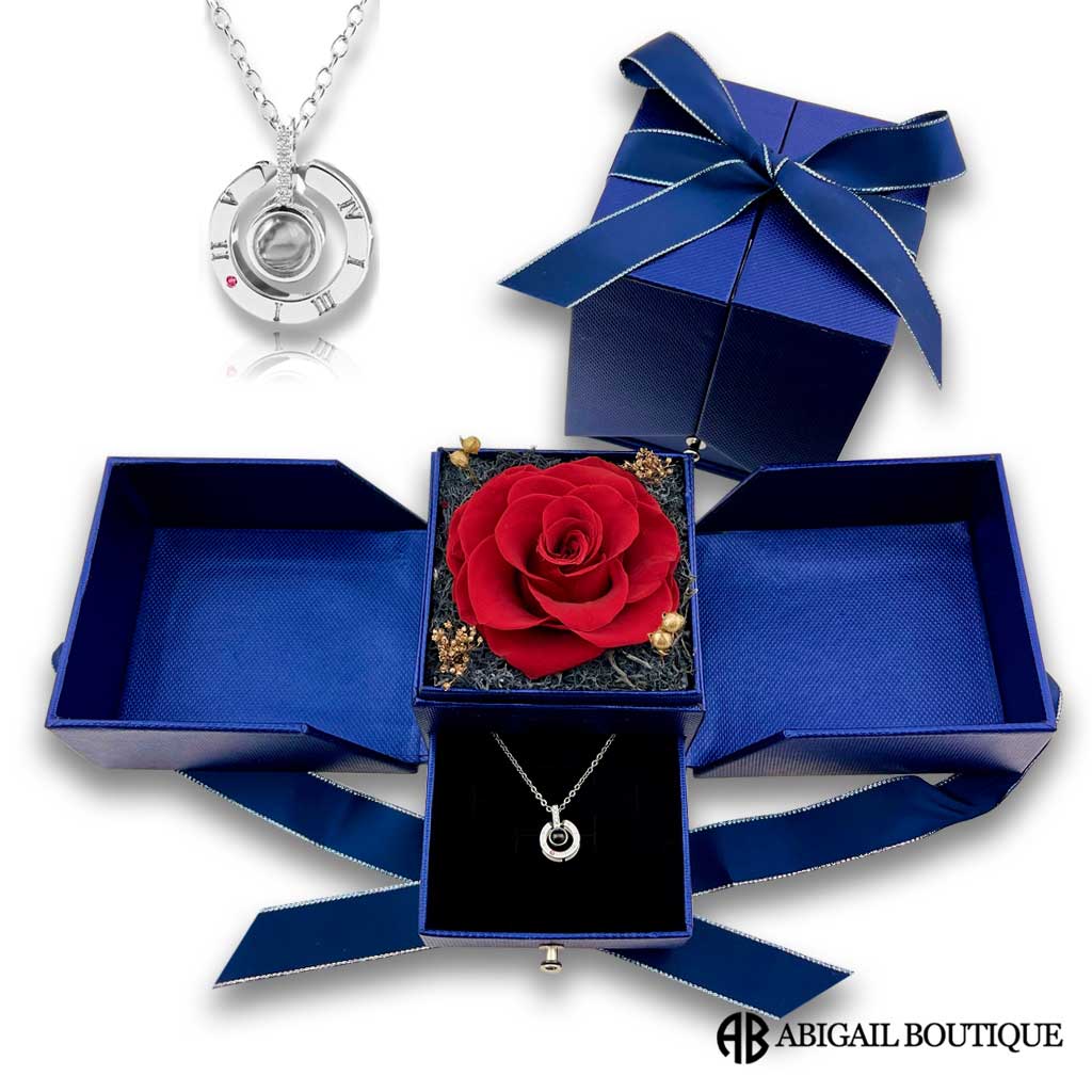 Forever Blossom Preserved Rose Jewelry Box With Projection Necklace