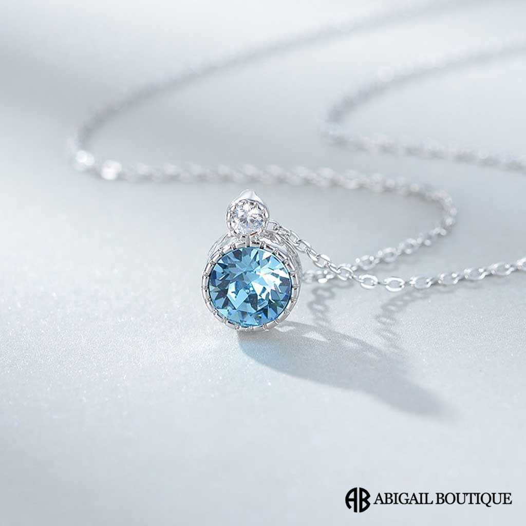 High Grade AAA Zircon Crystal In Sterling Silver Necklace With Forever Blossom Preserved Rose Jewelry Box