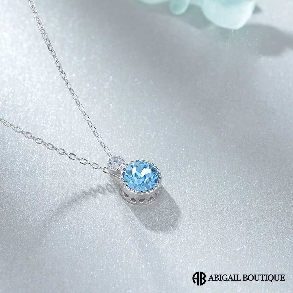 High Grade AAA Zircon Crystal In Sterling Silver Necklace With Forever Blossom Preserved Rose Jewelry Box