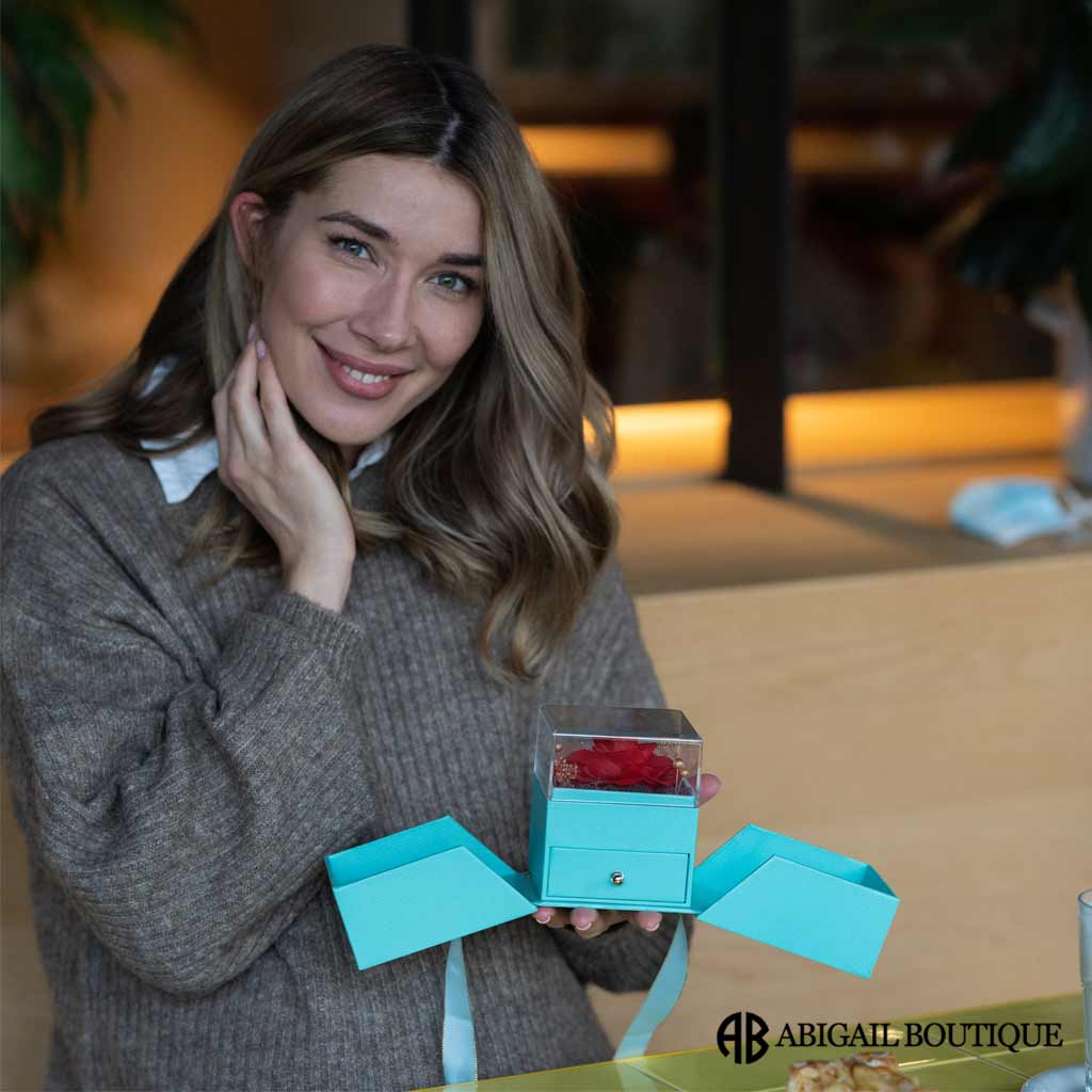 Rainbow Crystal Heart Love Necklace With Forever Blossom Preserved XL Red Rose Jewelry Box