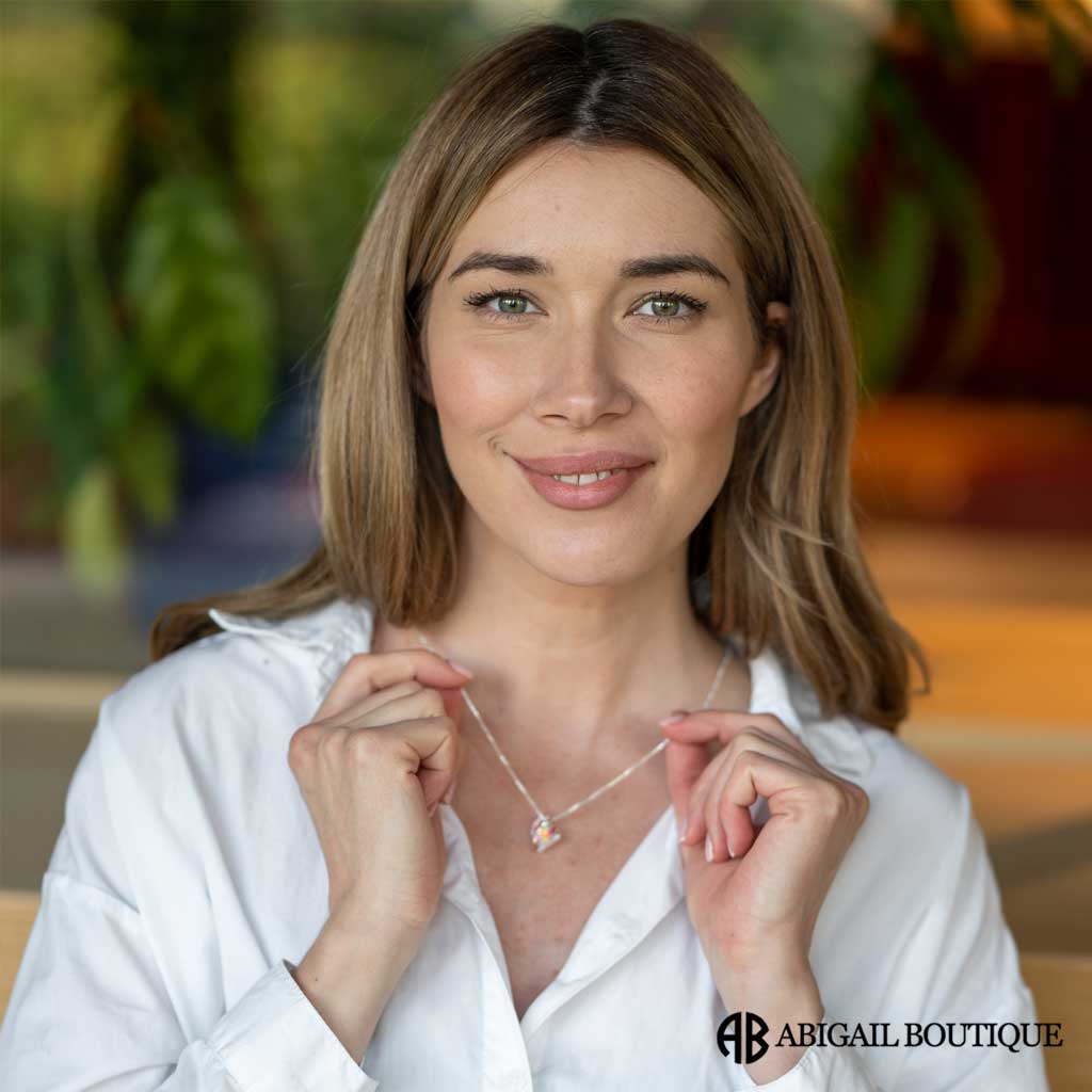 Rainbow Crystal Heart Love Necklace With Forever Blossom Preserved XL Red Rose Jewelry Box