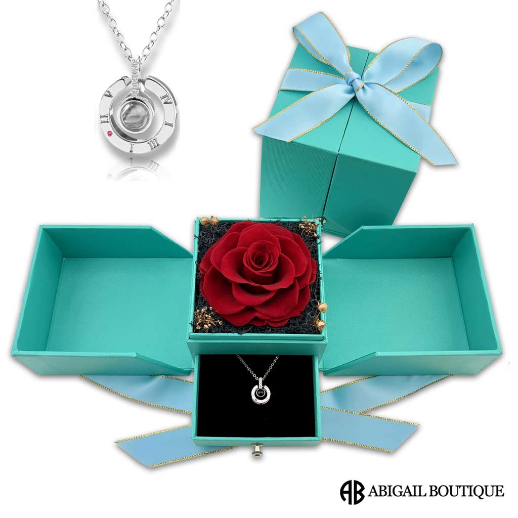 Forever Blossom Preserved Rose Jewelry Box With Projection