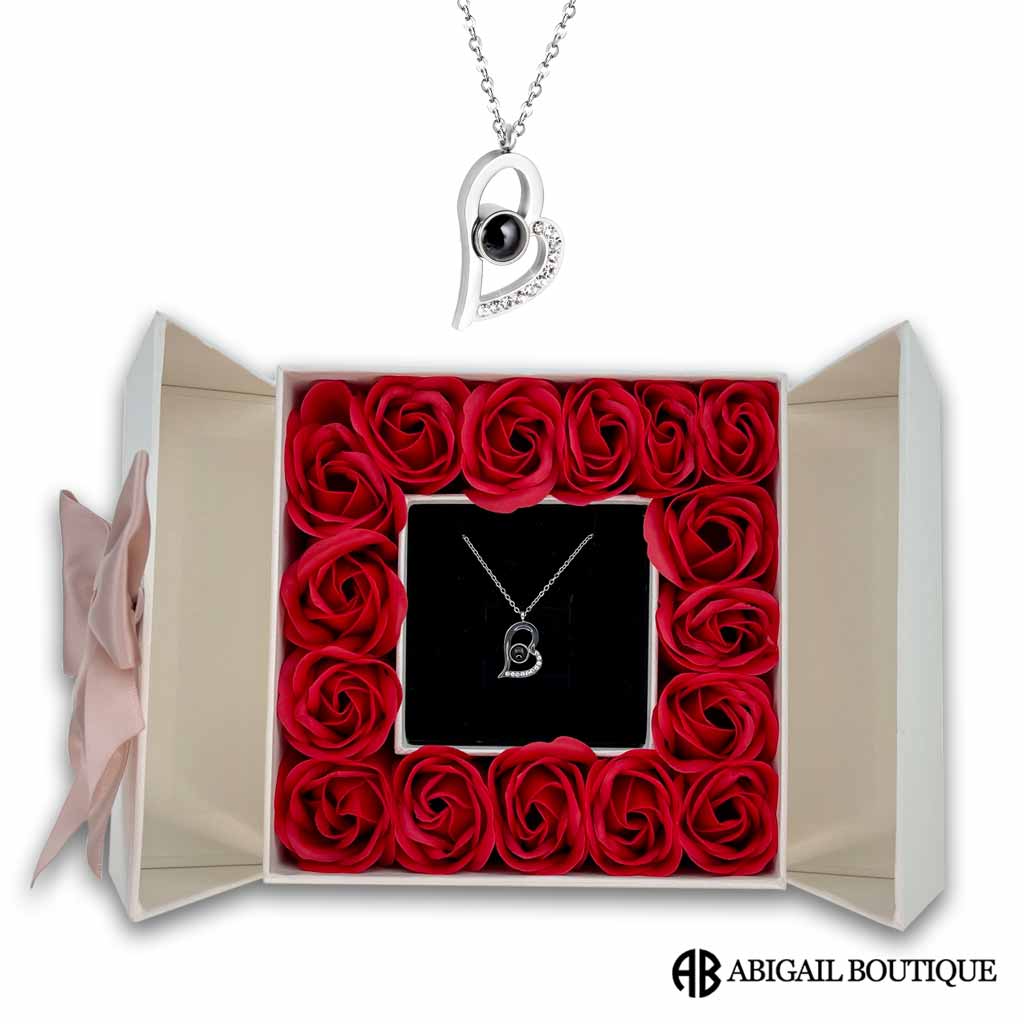 16 Mini Roses Jewelry Box with Love Necklace Set