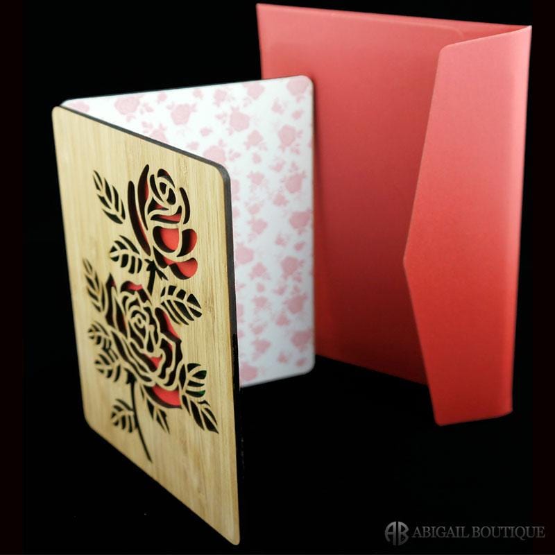 Rose Bamboo Wooden Greeting Card