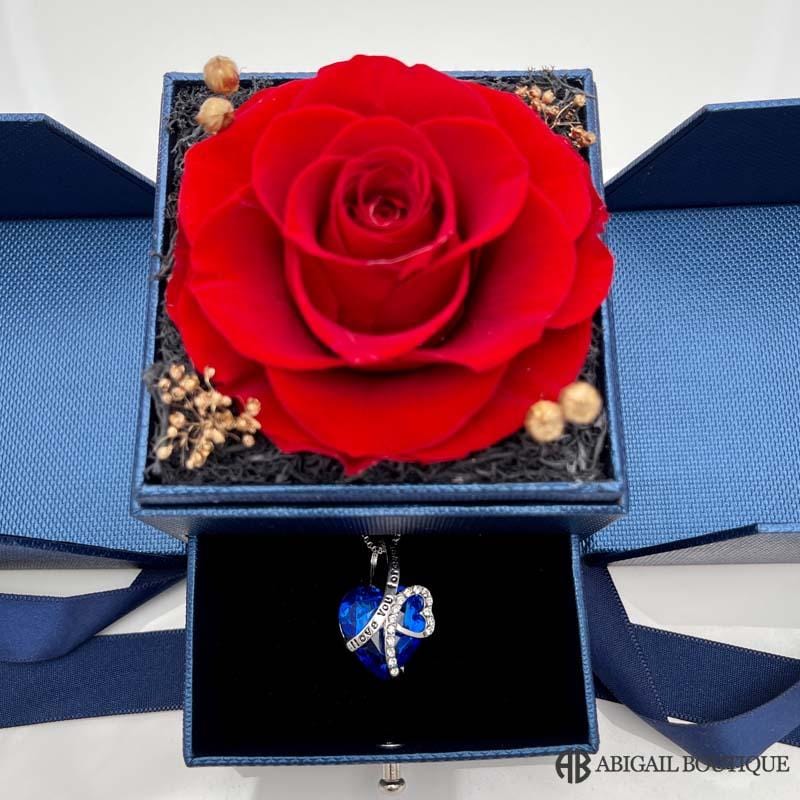 I Love You Forever Crystal Heart Necklace With Forever Blossom Preserved Rose Jewelry Box