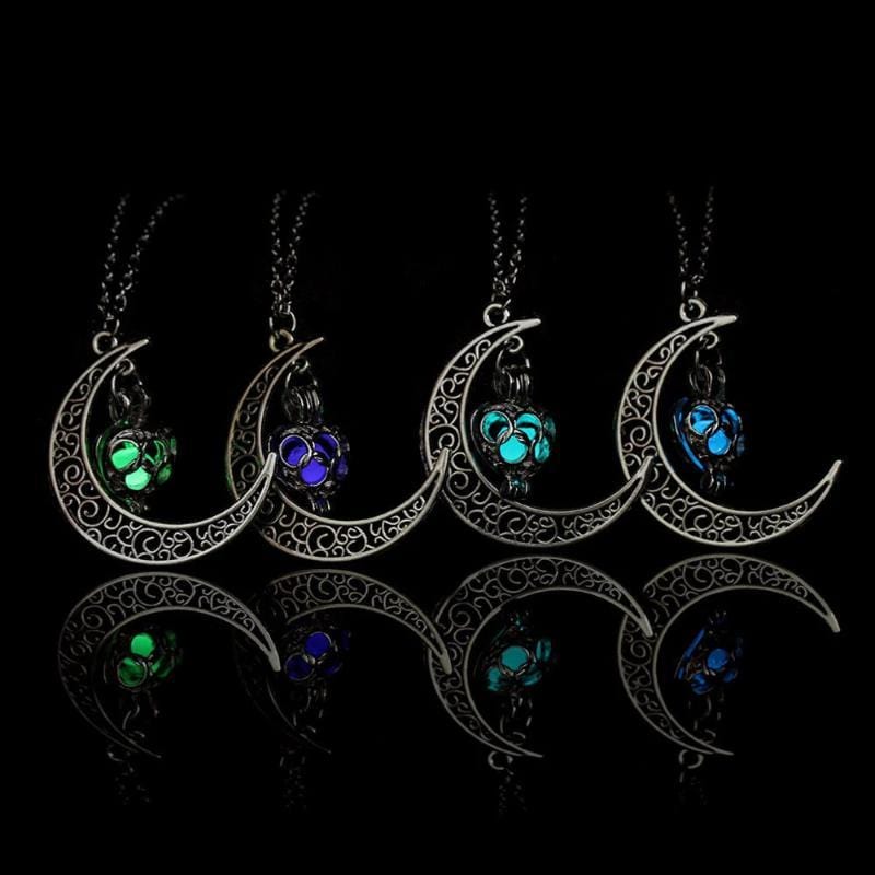Crescent Sailor Half Moon Glow In The Dark Pendant Necklace.